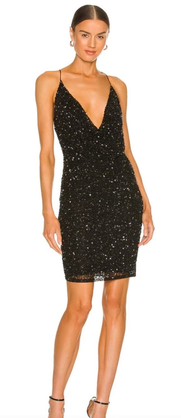 Retrofete Mindi Black Sequin Dress Size XS Sleeveless Cowl Knee Length